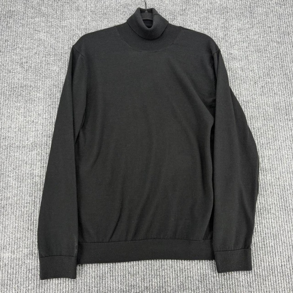 Father & Sons black merino wool blend minimalist turtleneck sweater men's XL